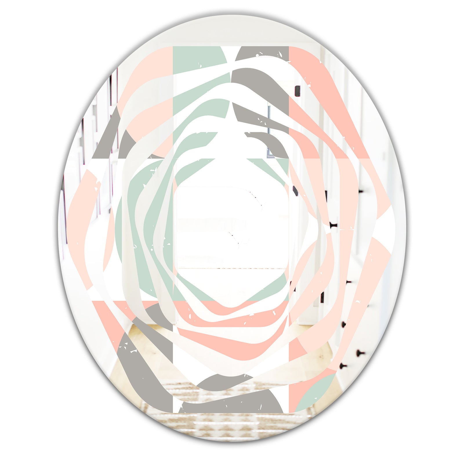 Retro Pastel Circular Pattern II - Modern Round or Oval Wall Mirror - Whirl