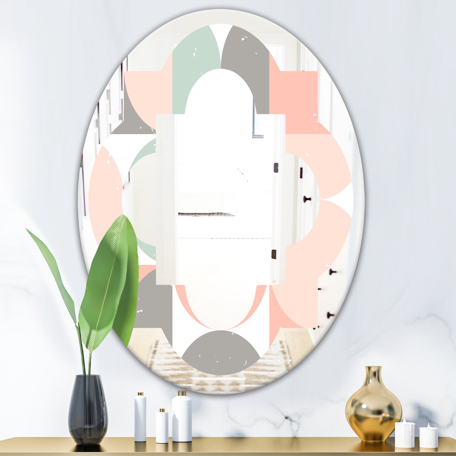 Retro Pastel Circular Pattern II - Modern Round or Oval Wall Mirror - Quatrefoil