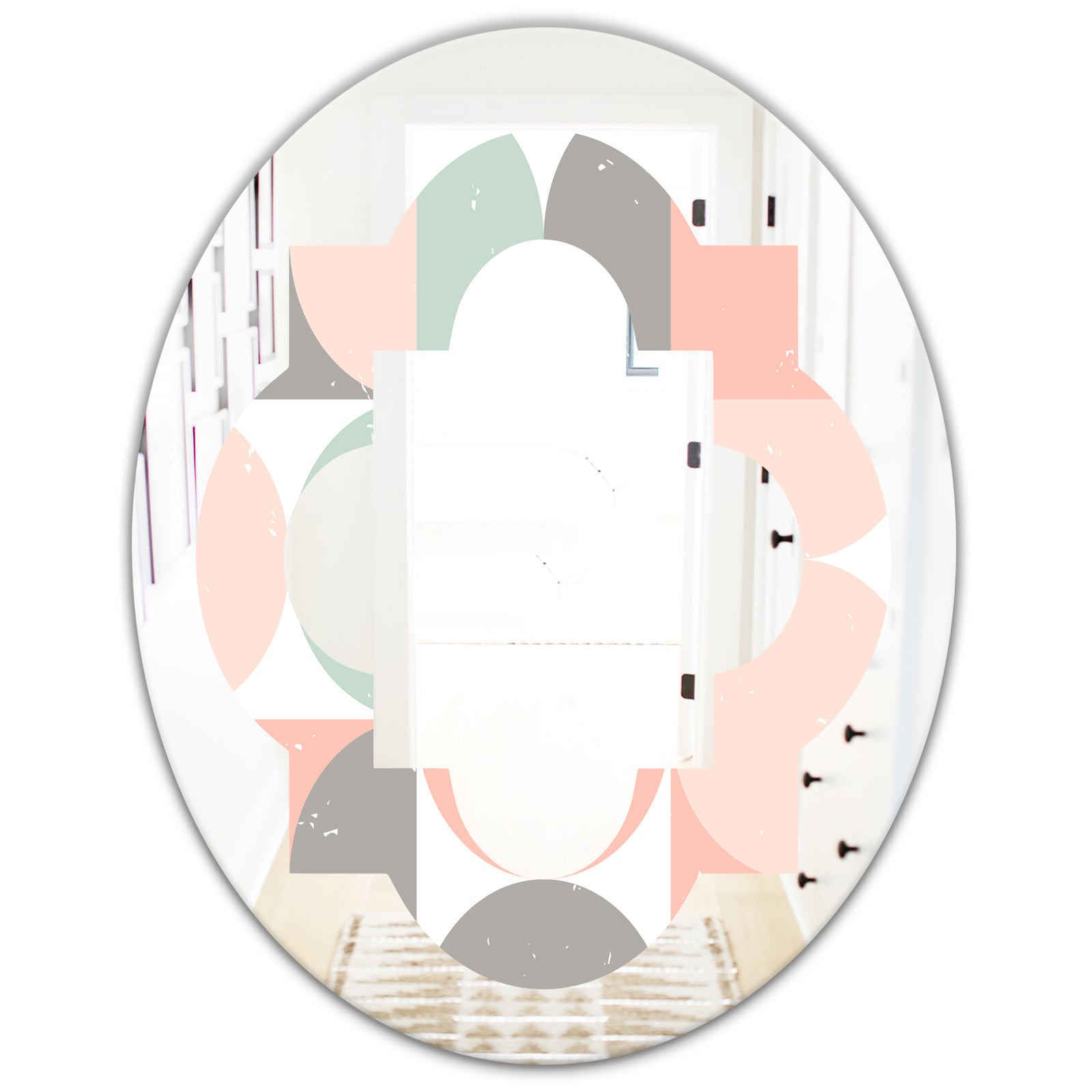 Retro Pastel Circular Pattern II - Modern Round or Oval Wall Mirror - Quatrefoil