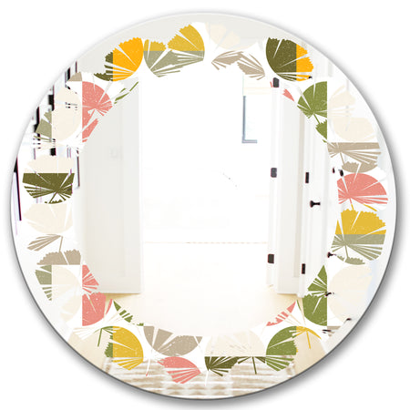 Vintage Circular Design I - Modern Round or Oval Wall Mirror - Leaves