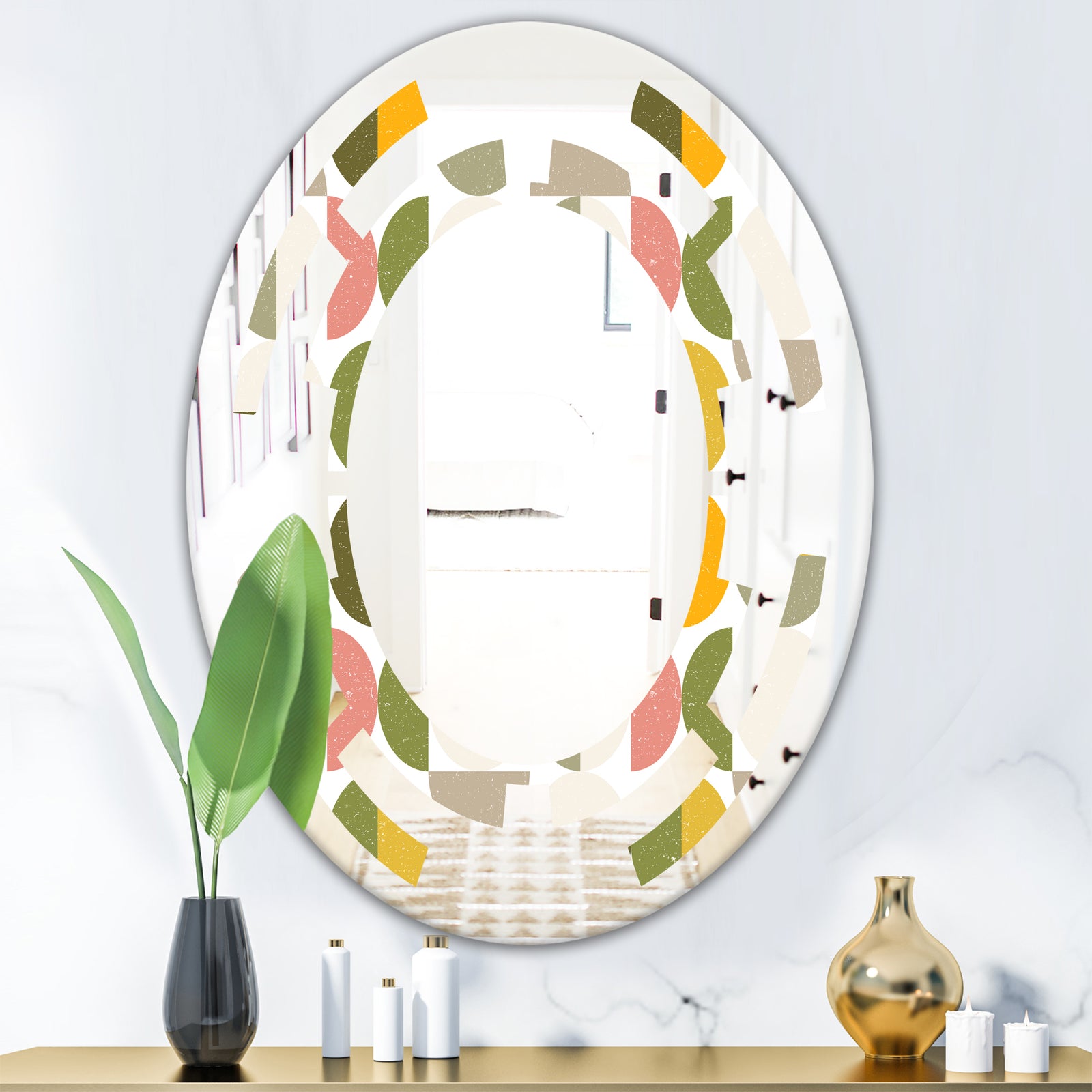 Vintage Circular Design I - Modern Round or Oval Wall Mirror - Space