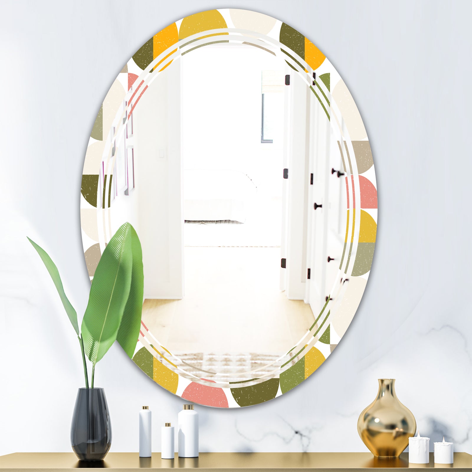 Vintage Circular Design I - Modern Round or Oval Wall Mirror - Triple C