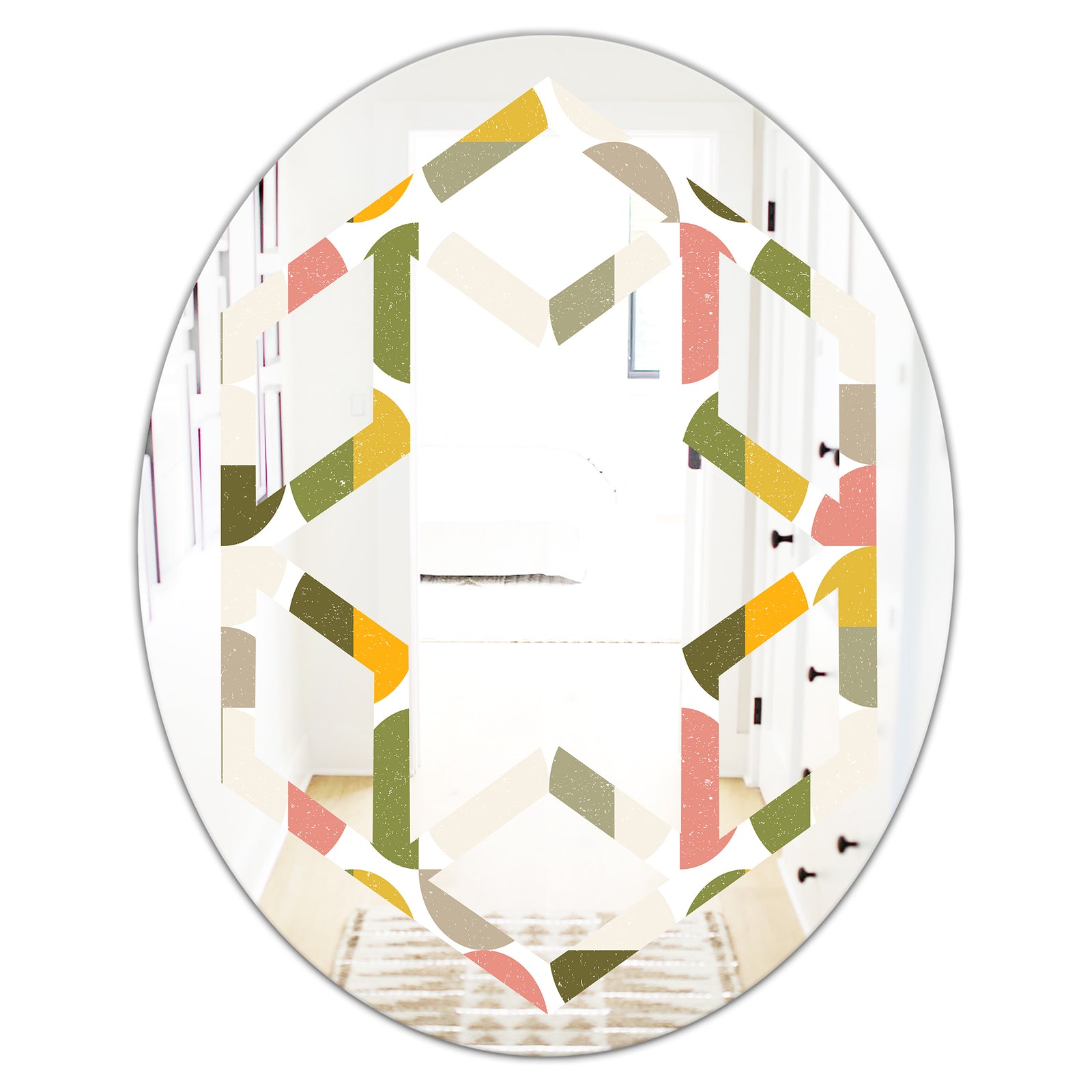 Vintage Circular Design I - Modern Round or Oval Wall Mirror - Hexagon Star