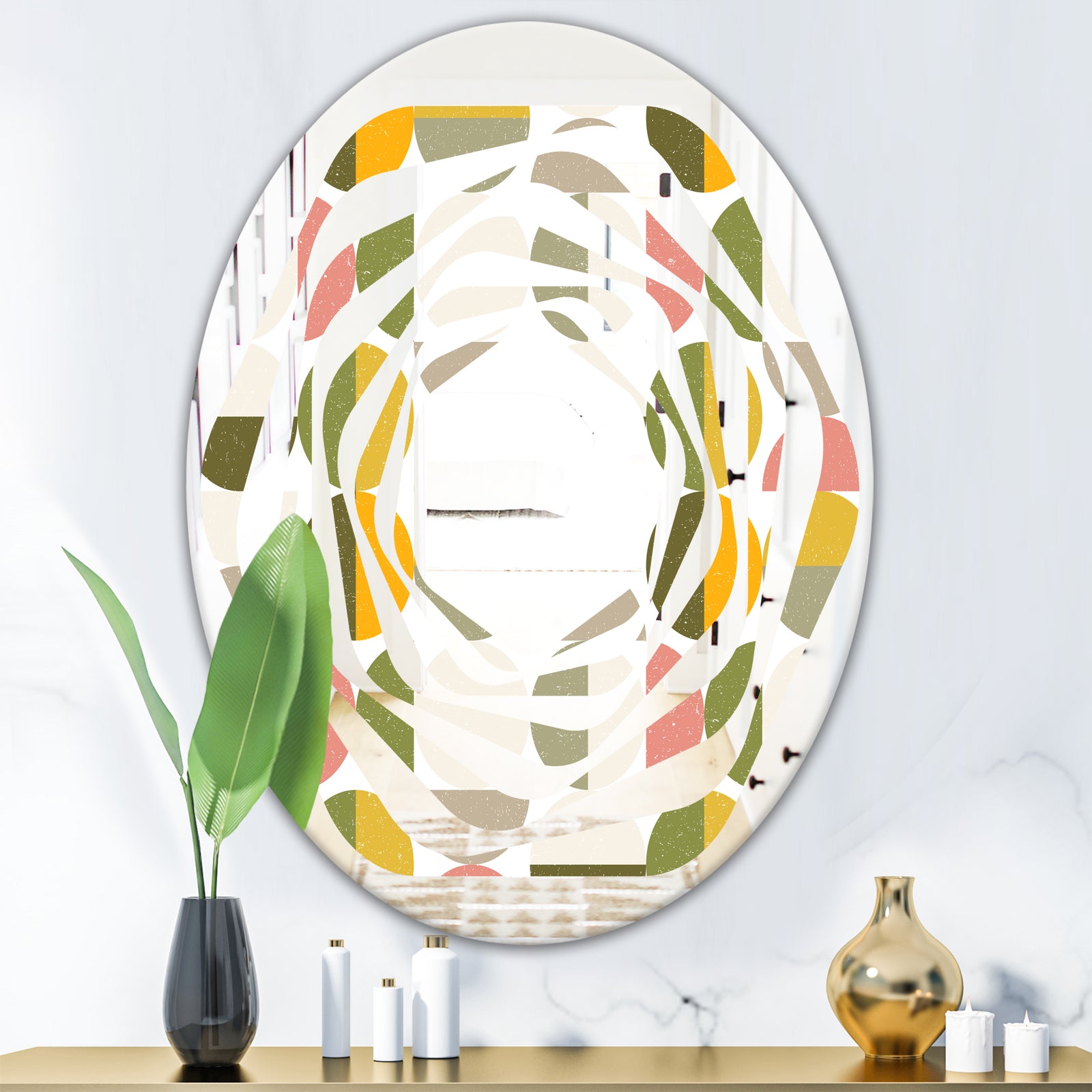 Vintage Circular Design I - Modern Round or Oval Wall Mirror - Whirl