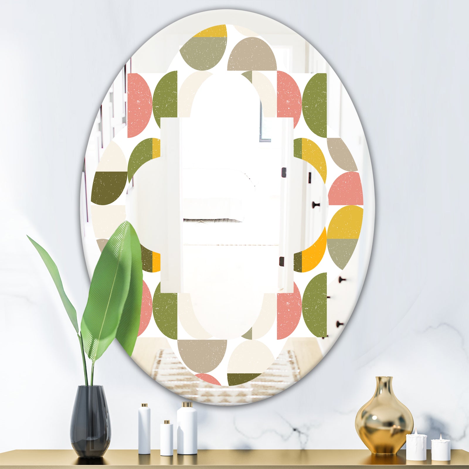 Vintage Circular Design I - Modern Round or Oval Wall Mirror - Quatrefoil