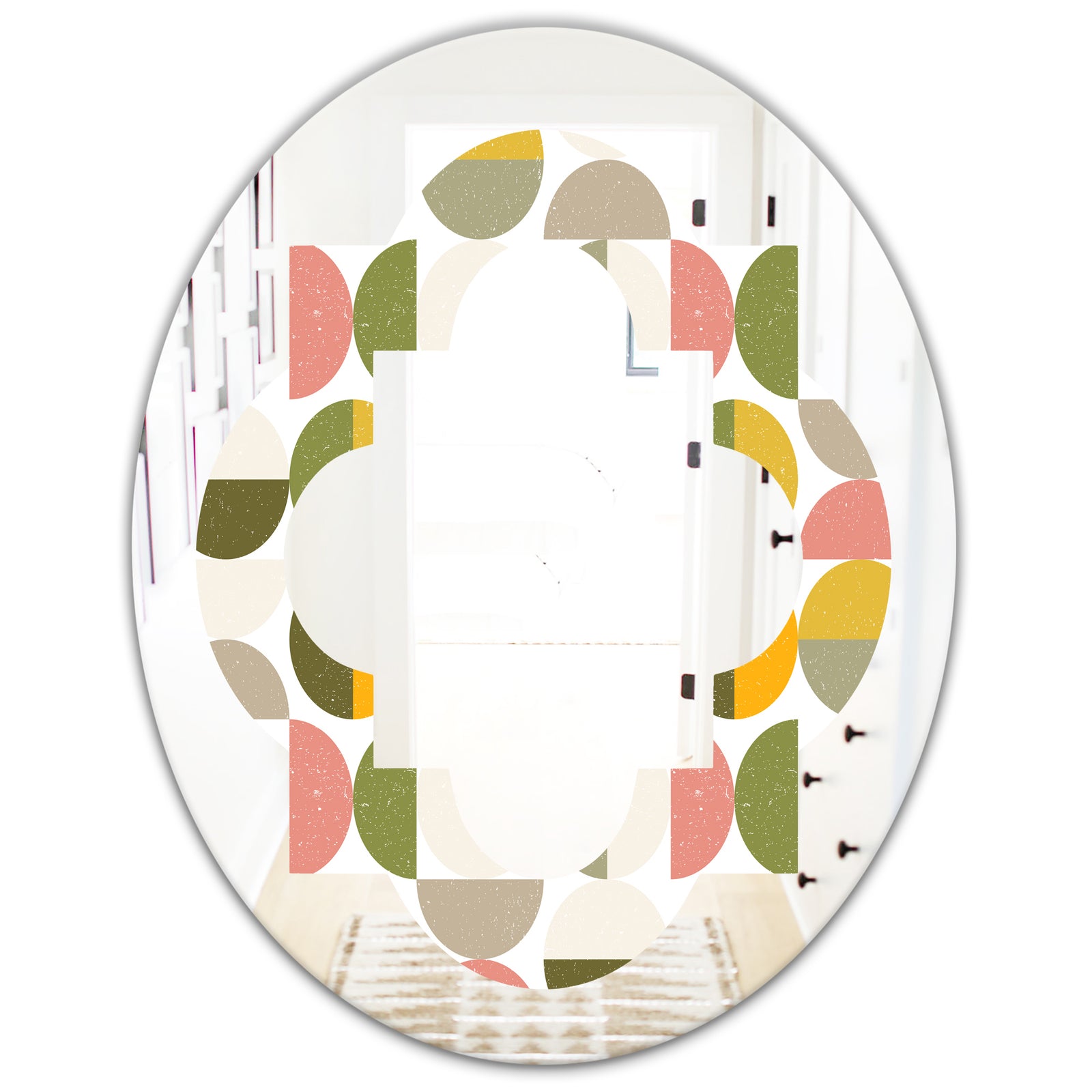 Vintage Circular Design I - Modern Round or Oval Wall Mirror - Quatrefoil