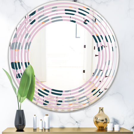 Retro Floral Pattern XIII - Modern Round or Oval Wall Mirror - Wave