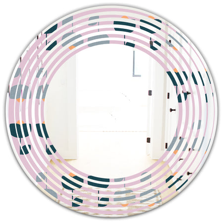 Retro Floral Pattern XIII - Modern Round or Oval Wall Mirror - Wave