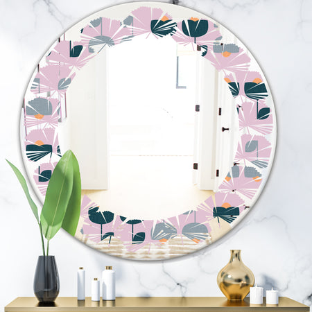 Retro Floral Pattern XIII - Modern Round or Oval Wall Mirror - Leaves