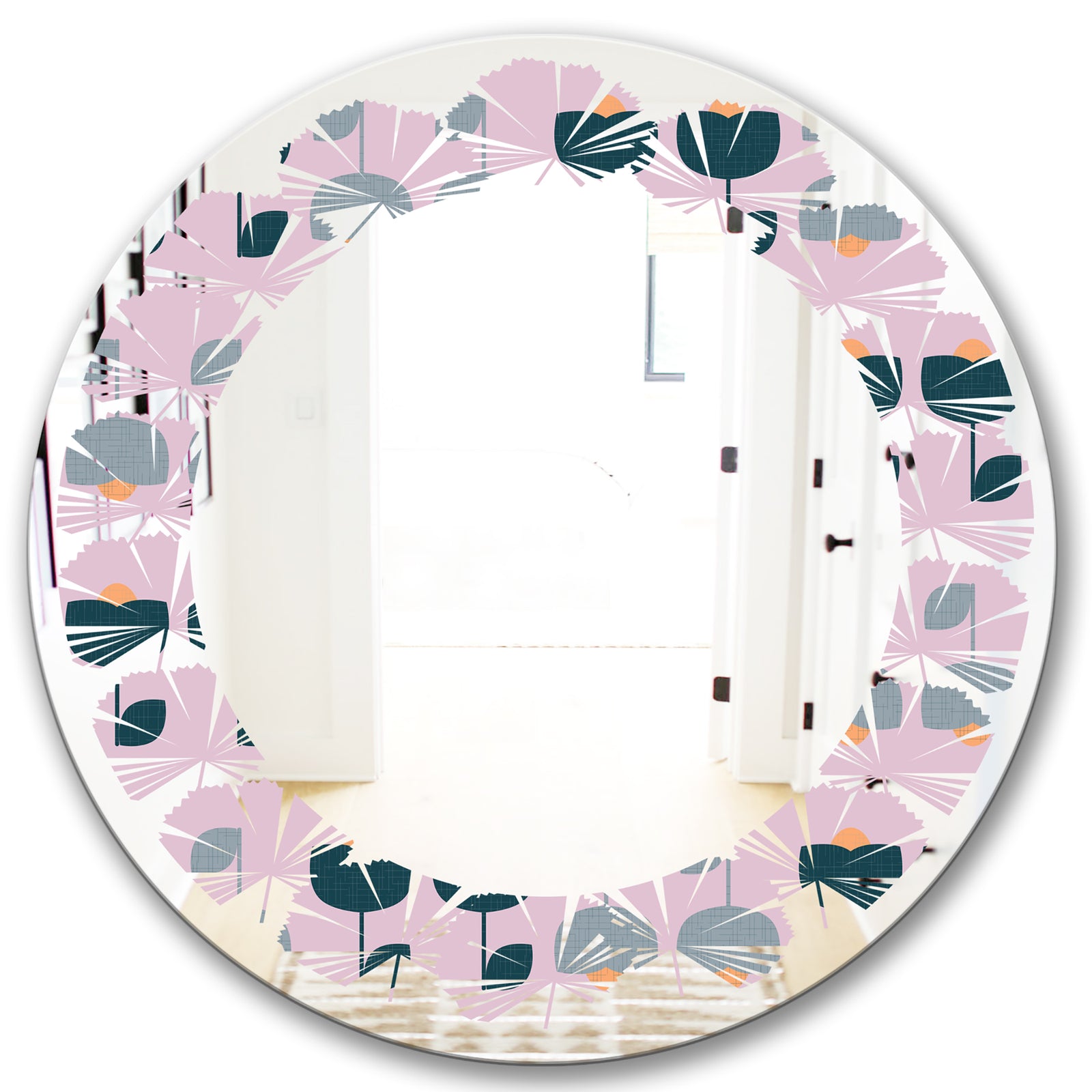 Retro Floral Pattern XIII - Modern Round or Oval Wall Mirror - Leaves