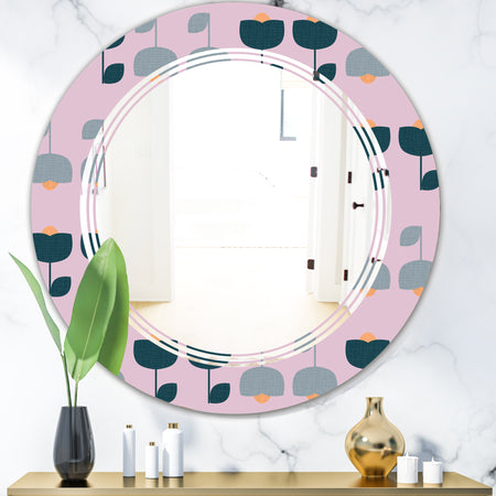Retro Floral Pattern XIII - Modern Round or Oval Wall Mirror - Triple C
