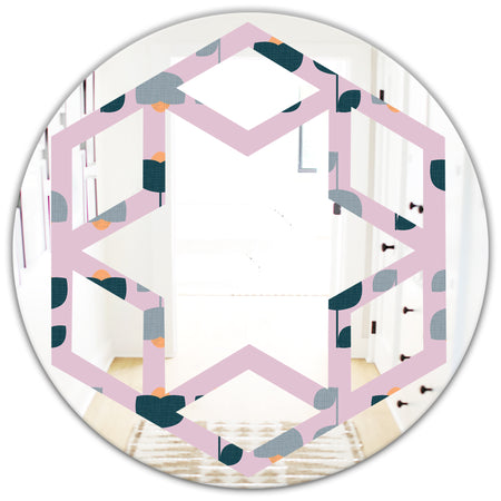 Retro Floral Pattern XIII - Modern Round or Oval Wall Mirror - Hexagon Star