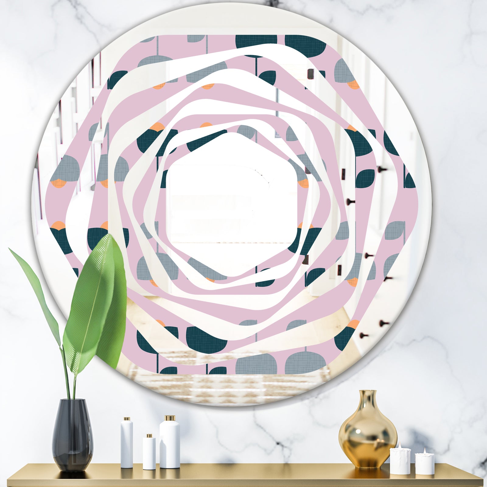 Retro Floral Pattern XIII - Modern Round or Oval Wall Mirror - Whirl