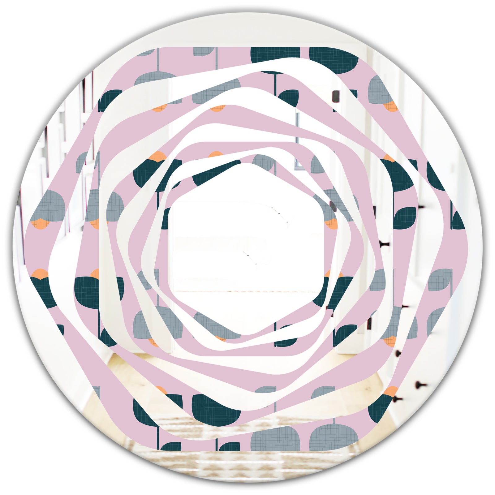 Retro Floral Pattern XIII - Modern Round or Oval Wall Mirror - Whirl