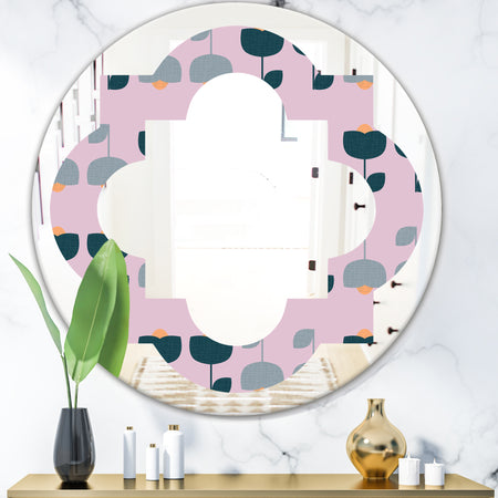 Retro Floral Pattern XIII - Modern Round or Oval Wall Mirror - Quatrefoil