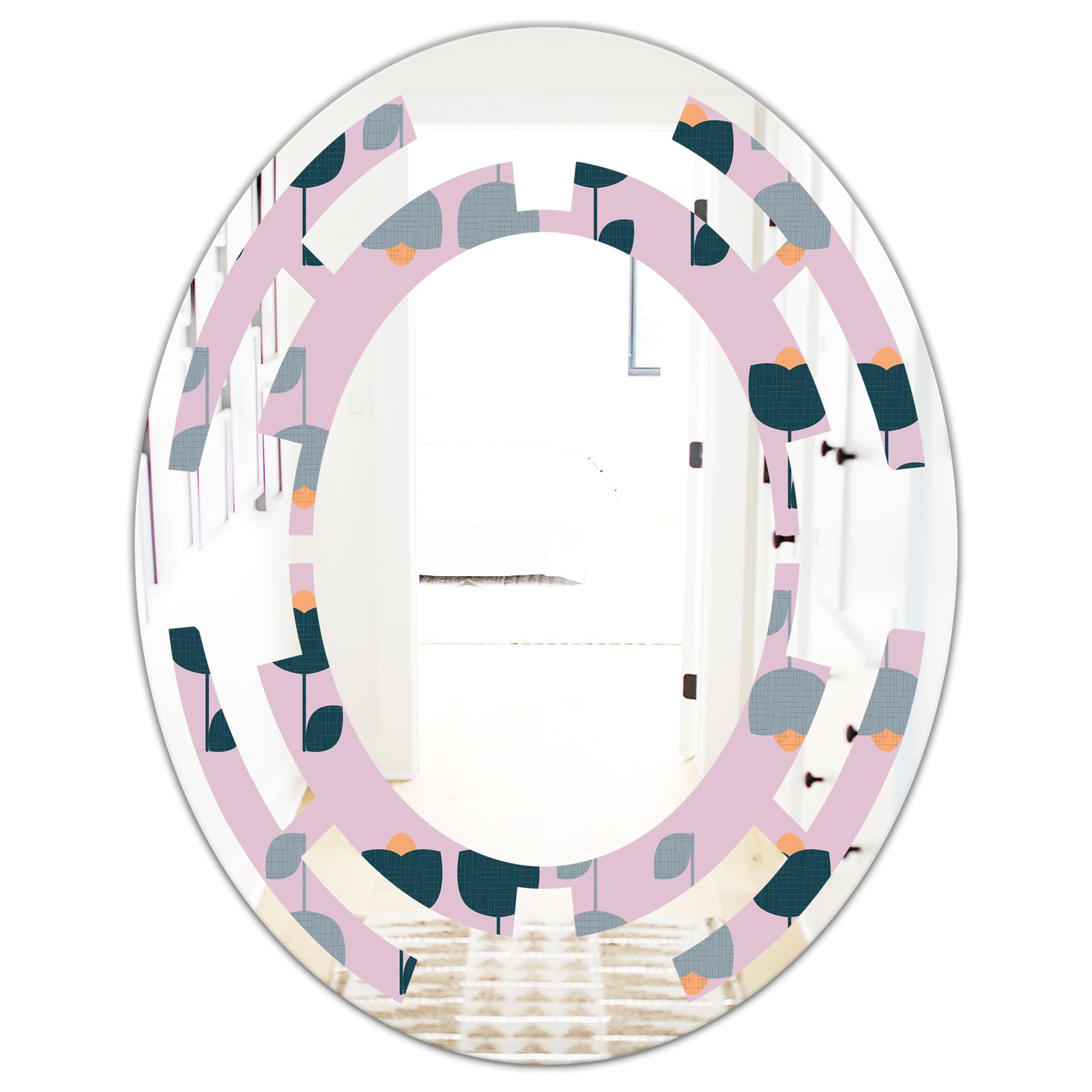 Retro Floral Pattern XIII - Modern Round or Oval Wall Mirror - Space
