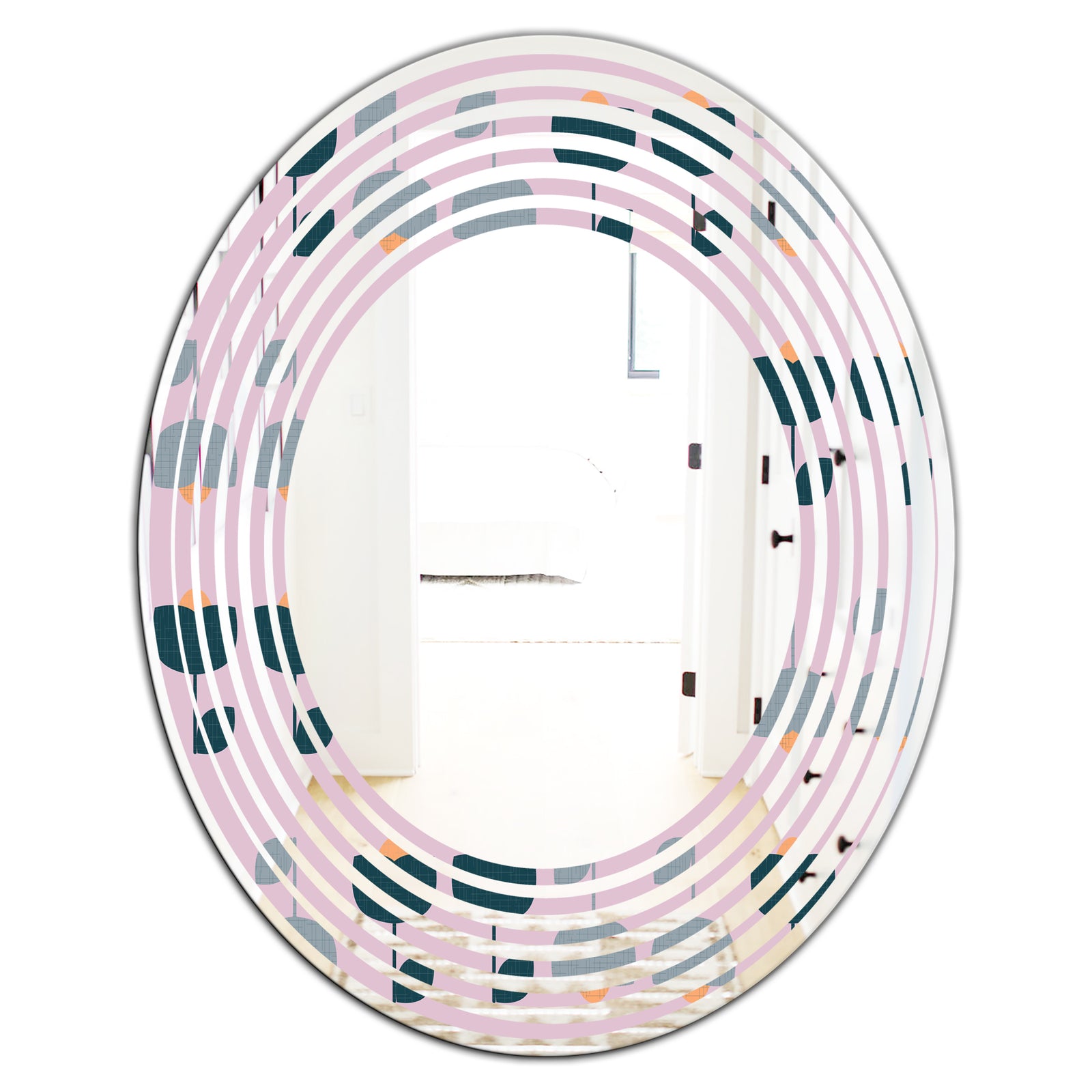 Retro Floral Pattern XIII - Modern Round or Oval Wall Mirror - Wave