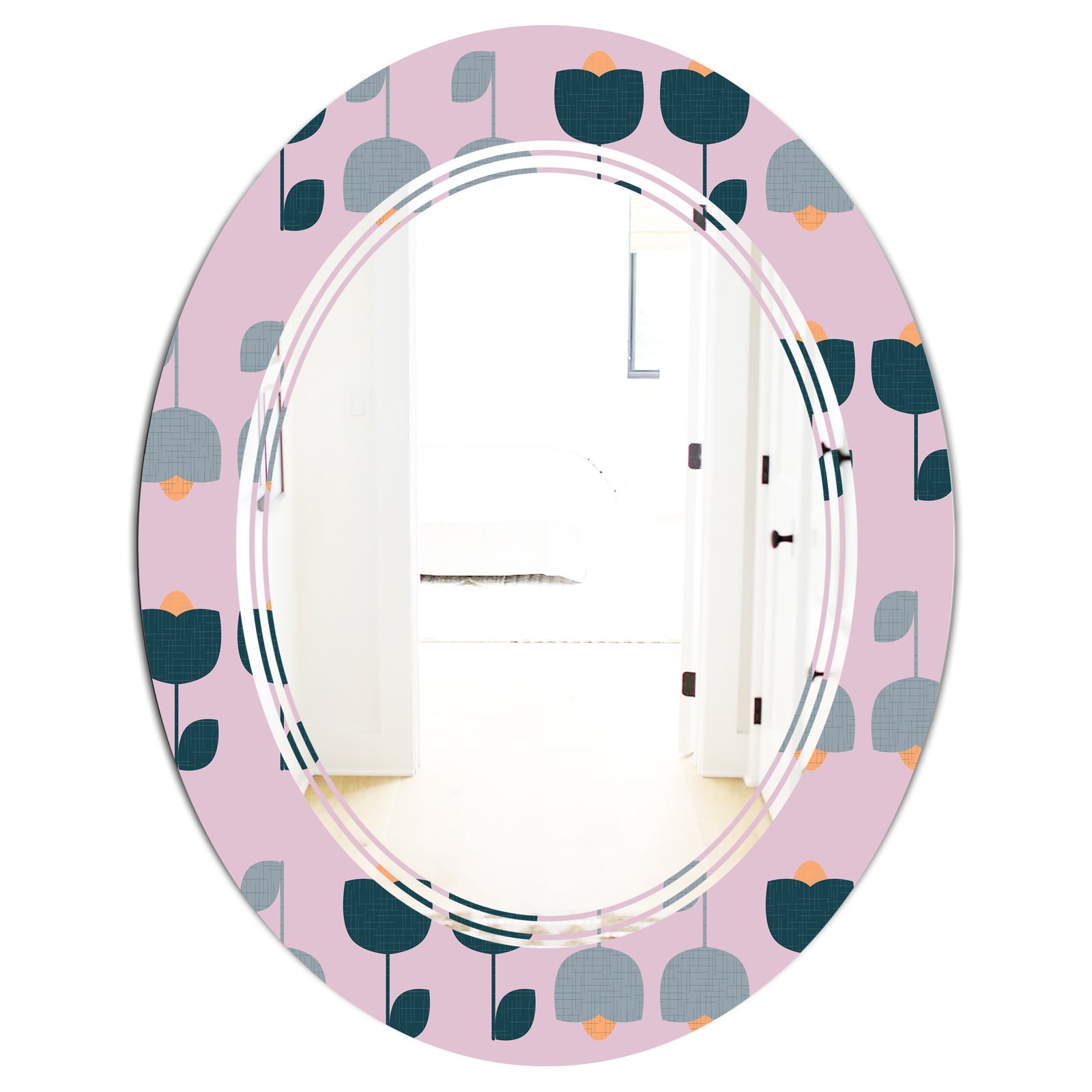 Retro Floral Pattern XIII - Modern Round or Oval Wall Mirror - Triple C