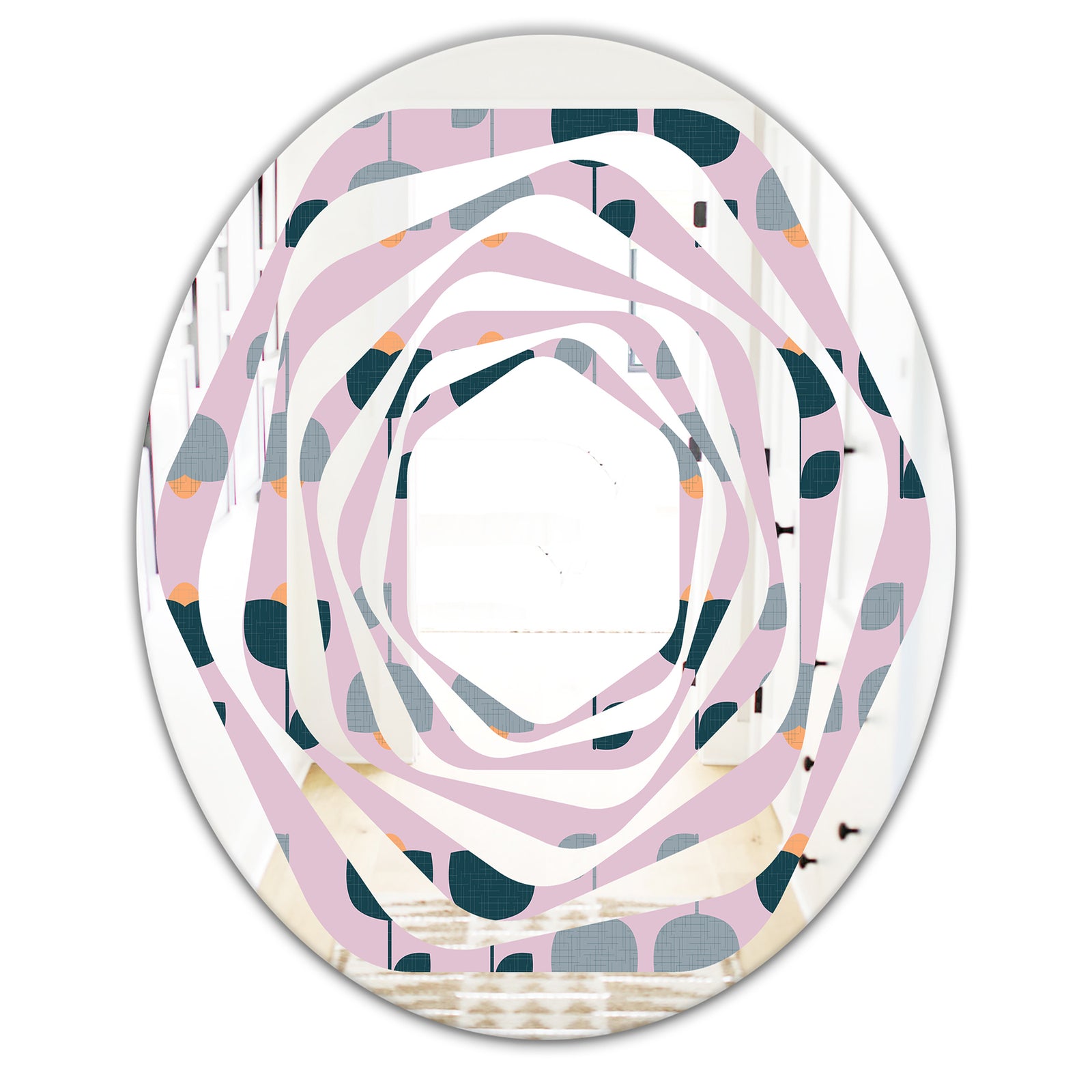 Retro Floral Pattern XIII - Modern Round or Oval Wall Mirror - Whirl