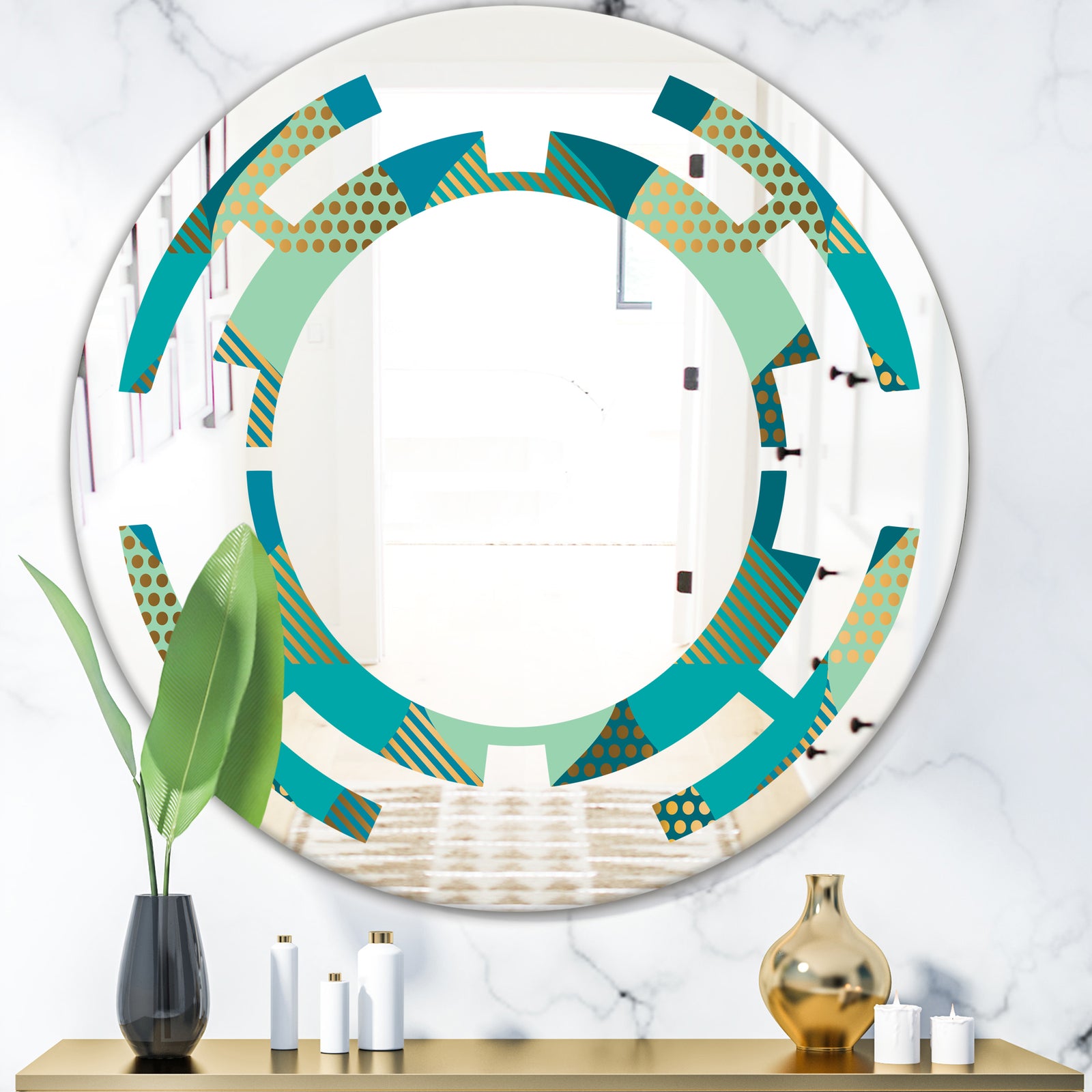 Luxury Retro Drops I - Modern Round or Oval Wall Mirror - Space