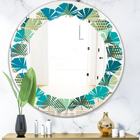 Luxury Retro Drops I - Modern Round or Oval Wall Mirror - Leaves