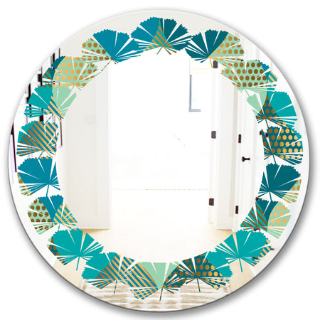 Luxury Retro Drops I - Modern Round or Oval Wall Mirror - Leaves