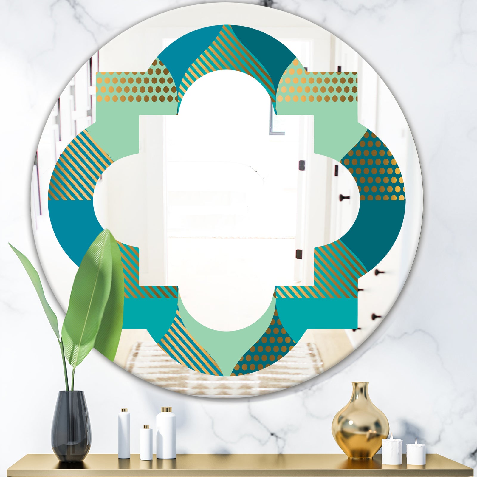 Luxury Retro Drops I - Modern Round or Oval Wall Mirror - Quatrefoil