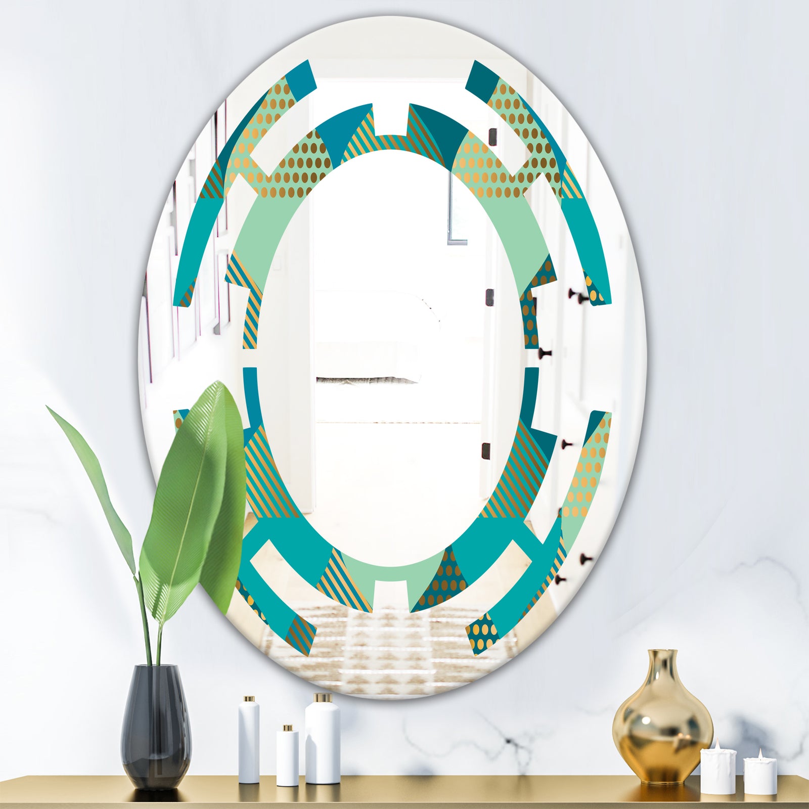 Luxury Retro Drops I - Modern Round or Oval Wall Mirror - Space
