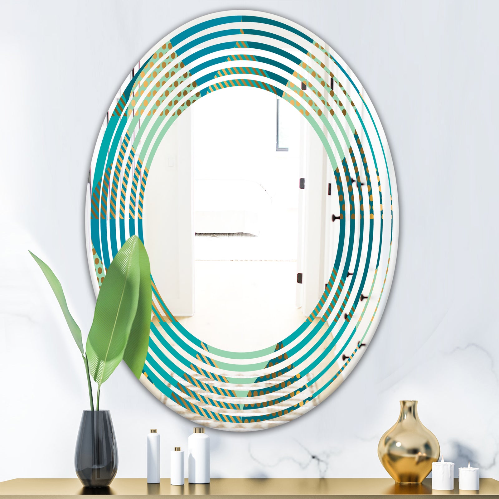 Luxury Retro Drops I - Modern Round or Oval Wall Mirror - Wave