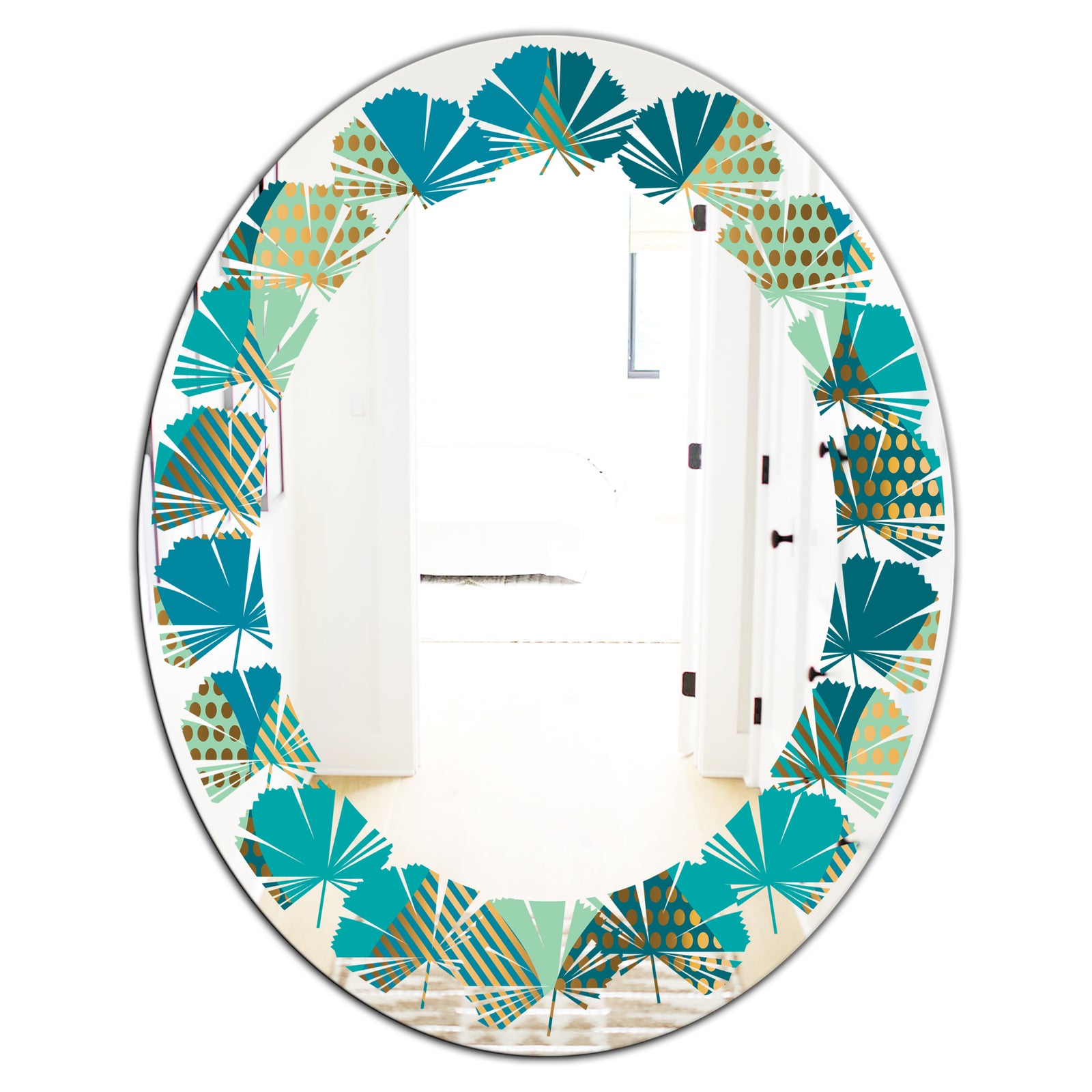 Luxury Retro Drops I - Modern Round or Oval Wall Mirror - Leaves