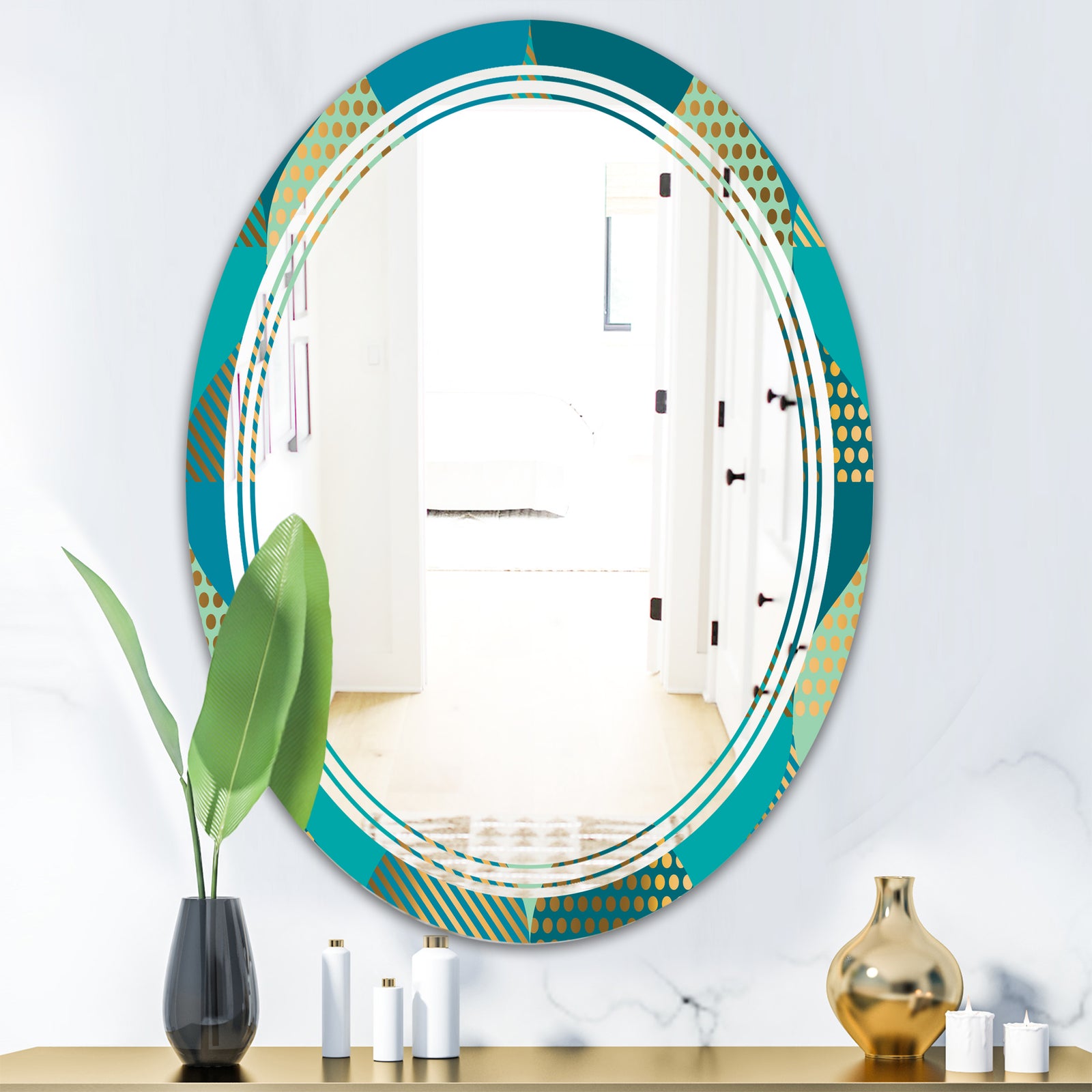 Luxury Retro Drops I - Modern Round or Oval Wall Mirror - Triple C