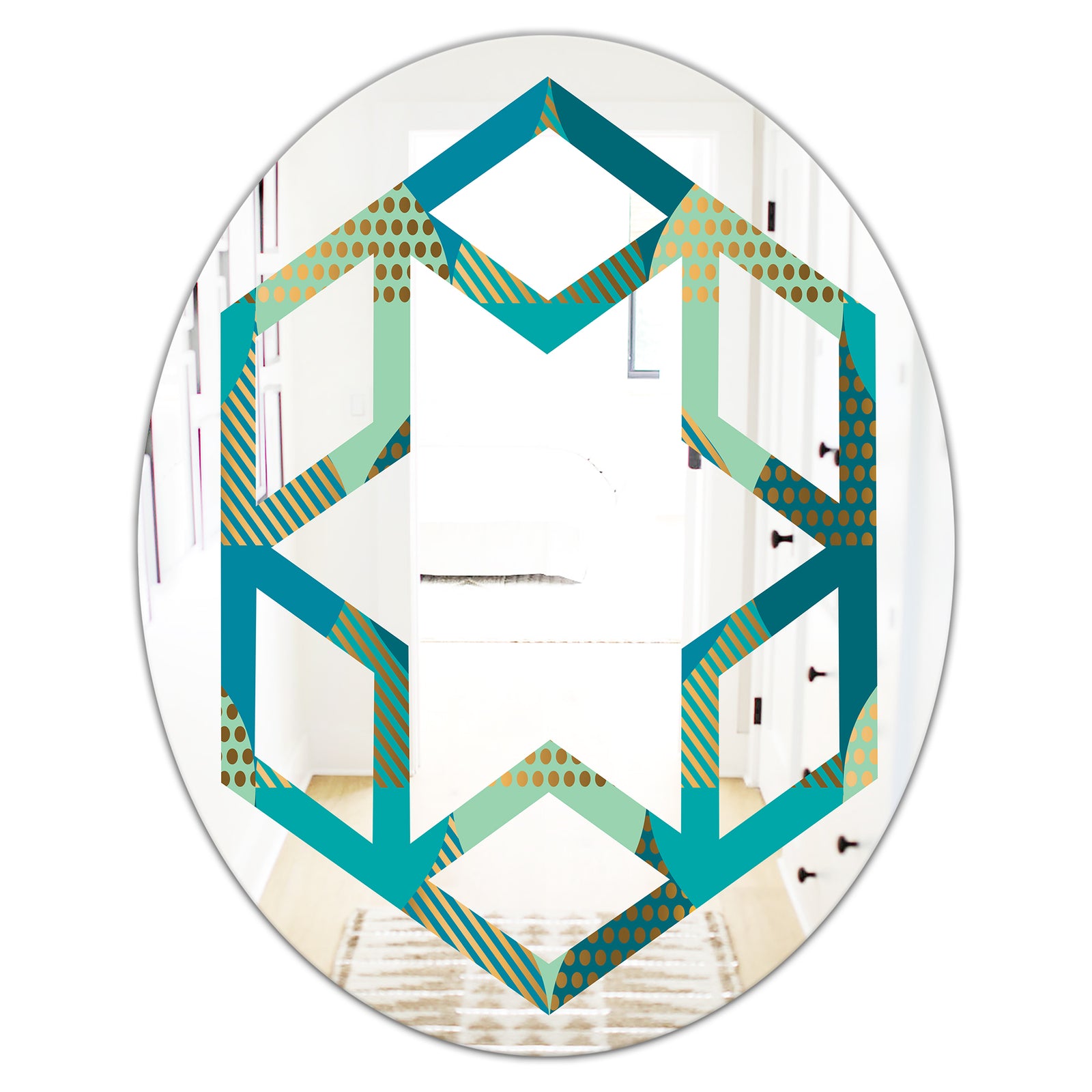Luxury Retro Drops I - Modern Round or Oval Wall Mirror - Hexagon Star