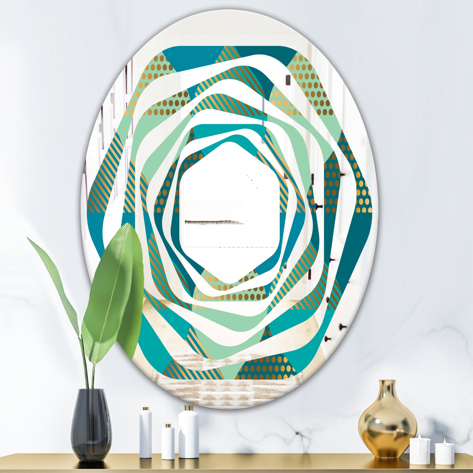 Luxury Retro Drops I - Modern Round or Oval Wall Mirror - Whirl