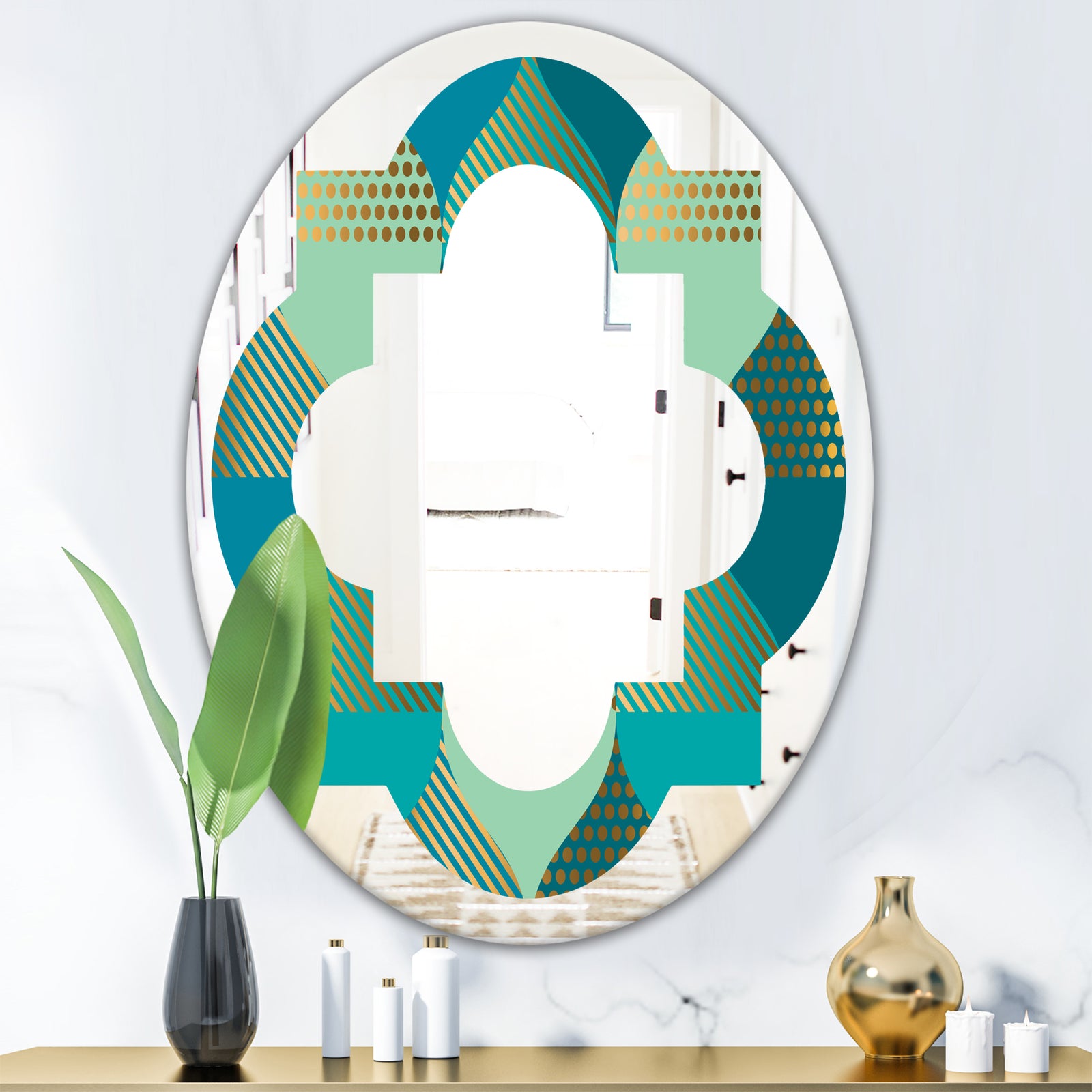 Luxury Retro Drops I - Modern Round or Oval Wall Mirror - Quatrefoil