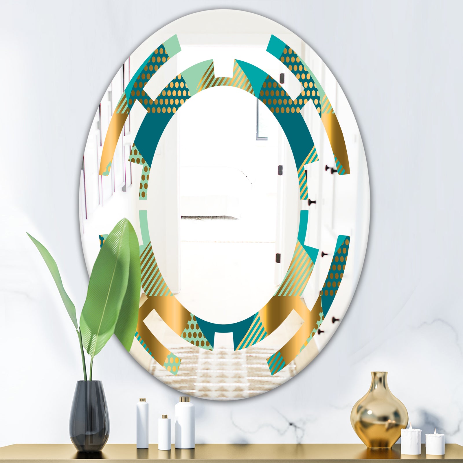 Luxury Retro Drops II - Modern Round or Oval Wall Mirror - Space