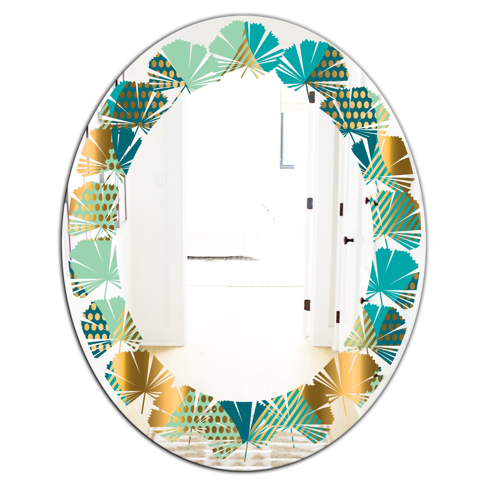 Luxury Retro Drops II - Modern Round or Oval Wall Mirror - Leaves