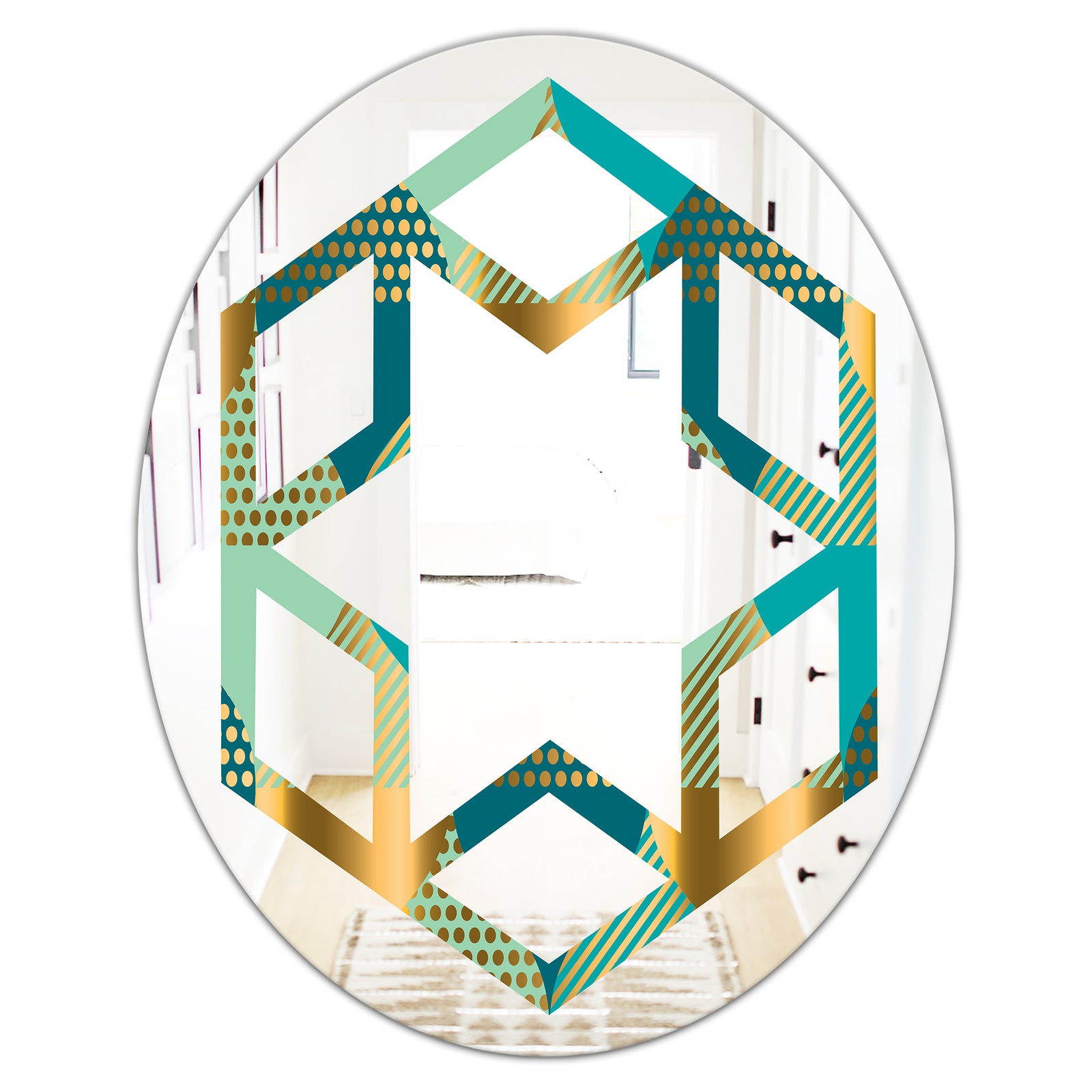 Luxury Retro Drops II - Modern Round or Oval Wall Mirror - Hexagon Star