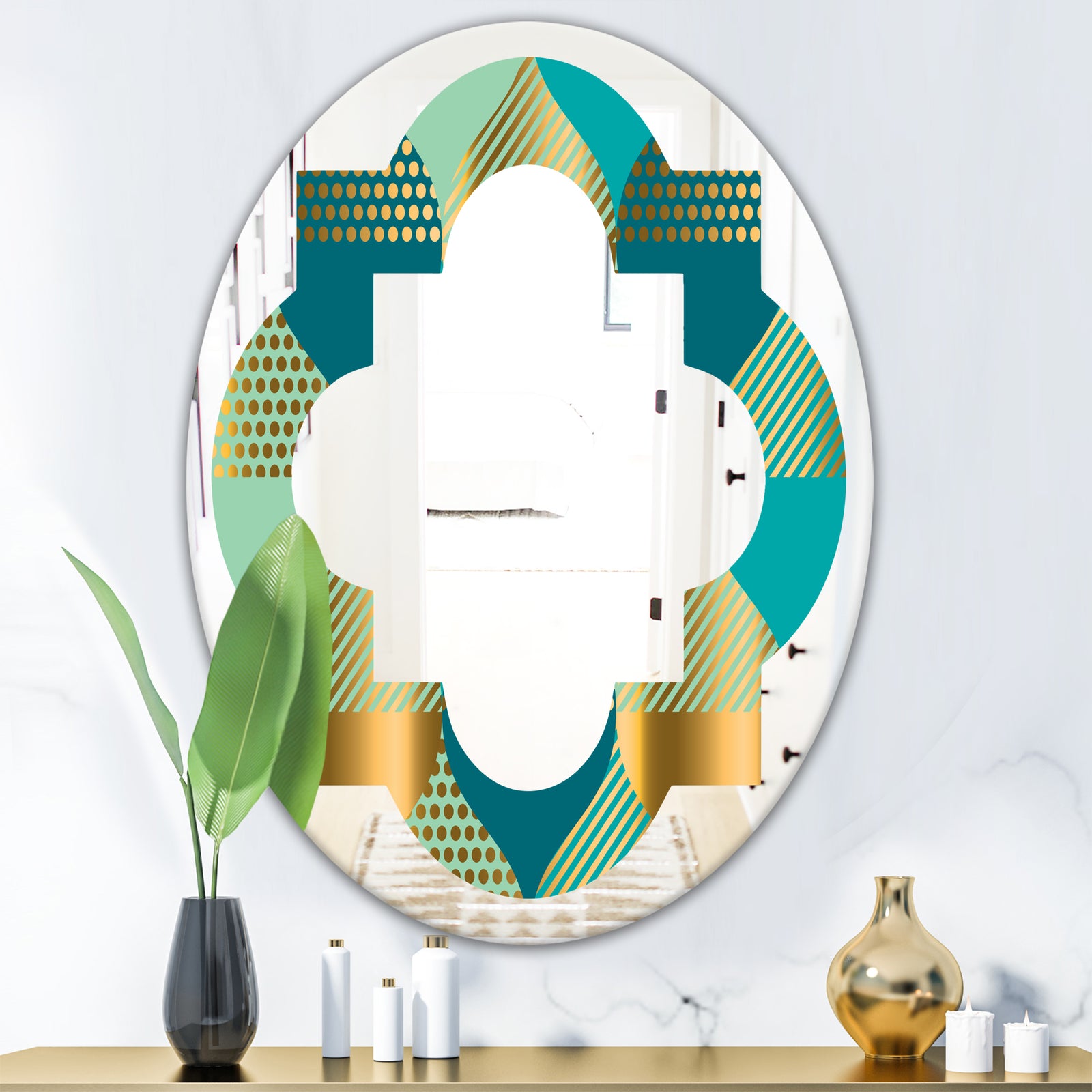 Luxury Retro Drops II - Modern Round or Oval Wall Mirror - Quatrefoil