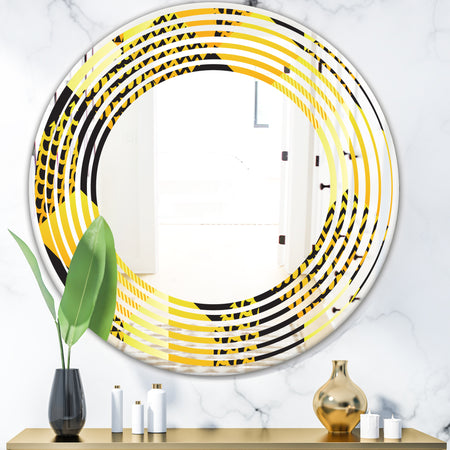 Retro Hexagon Pattern II - Modern Round or Oval Wall Mirror - Wave