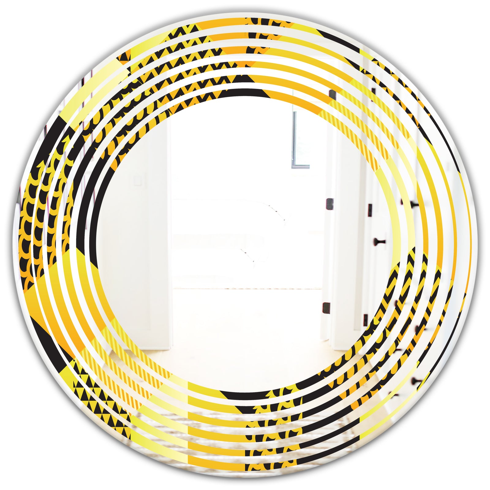 Retro Hexagon Pattern II - Modern Round or Oval Wall Mirror - Wave