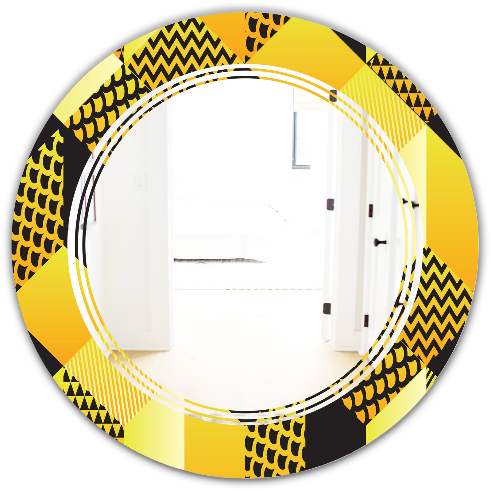 Retro Hexagon Pattern II - Modern Round or Oval Wall Mirror - Triple C