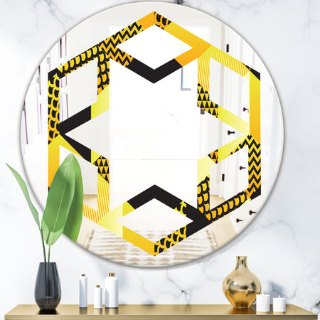 Retro Hexagon Pattern II - Modern Round or Oval Wall Mirror - Hexagon Star