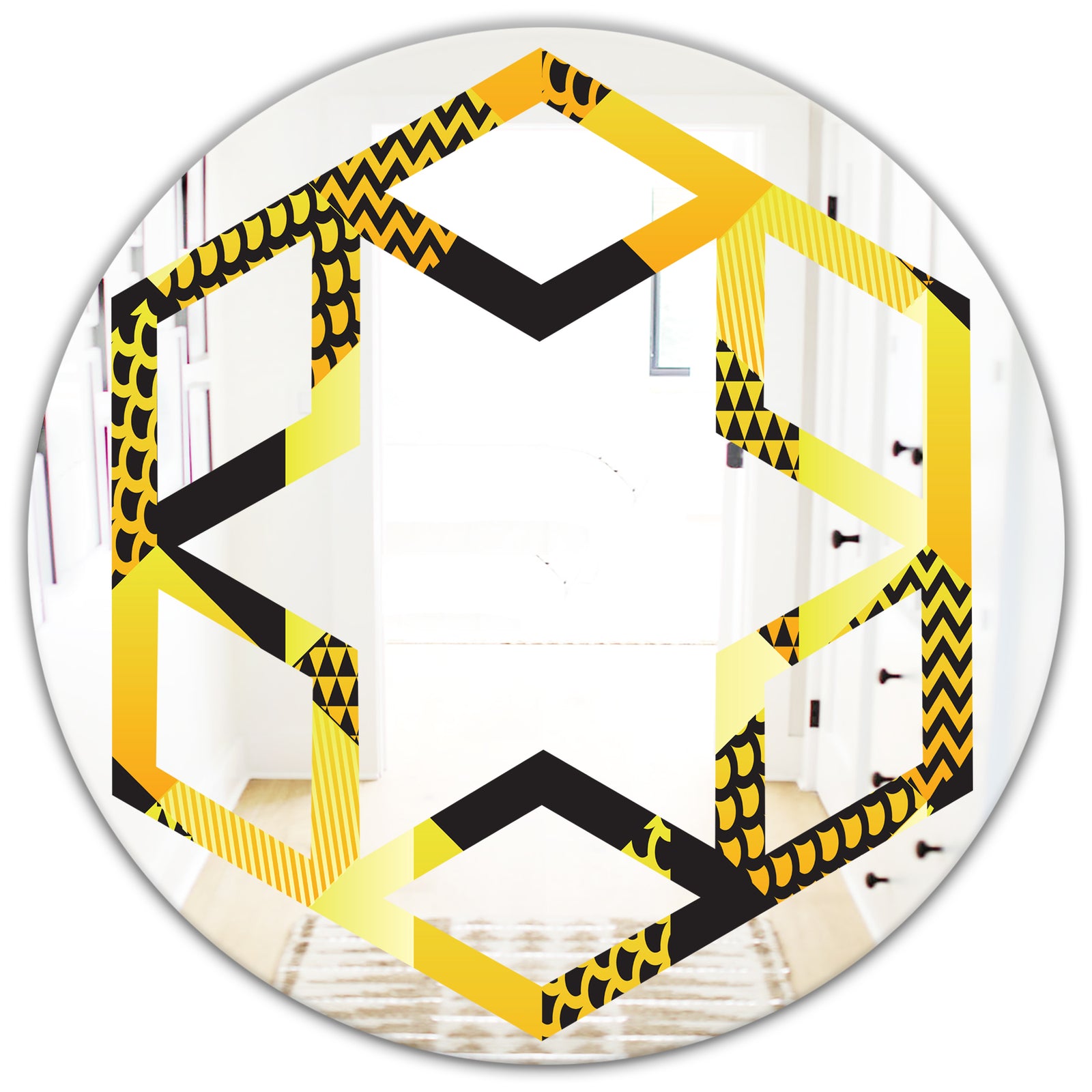 Retro Hexagon Pattern II - Modern Round or Oval Wall Mirror - Hexagon Star