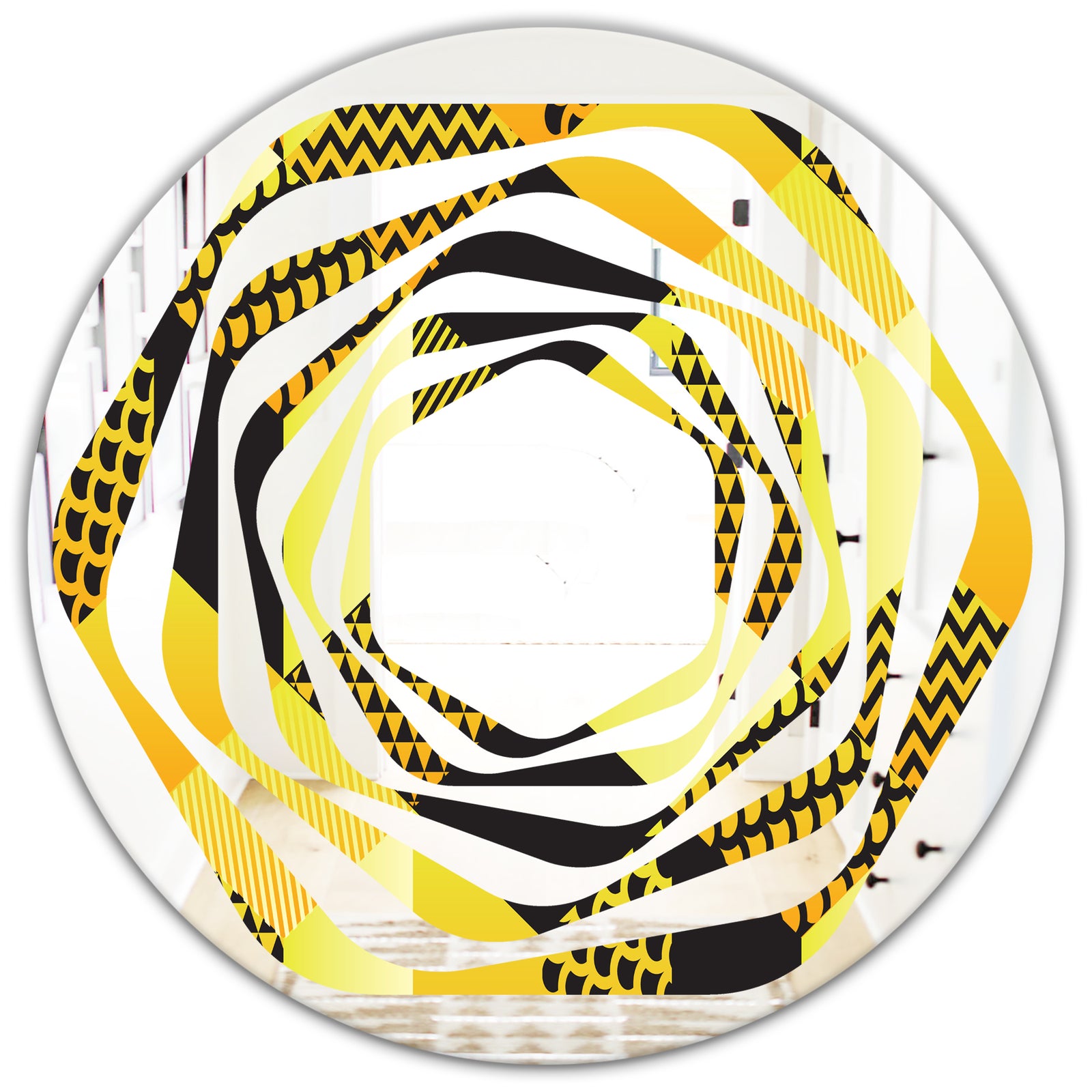 Retro Hexagon Pattern II - Modern Round or Oval Wall Mirror - Whirl
