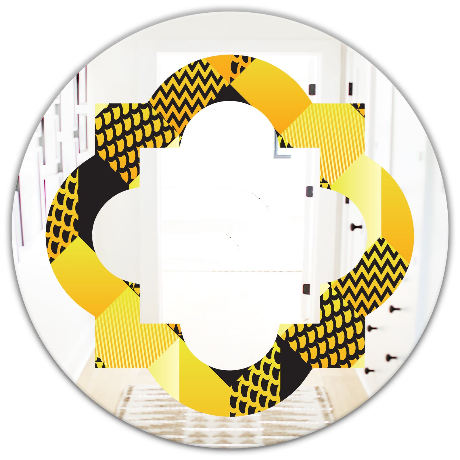 Retro Hexagon Pattern II - Modern Round or Oval Wall Mirror - Quatrefoil