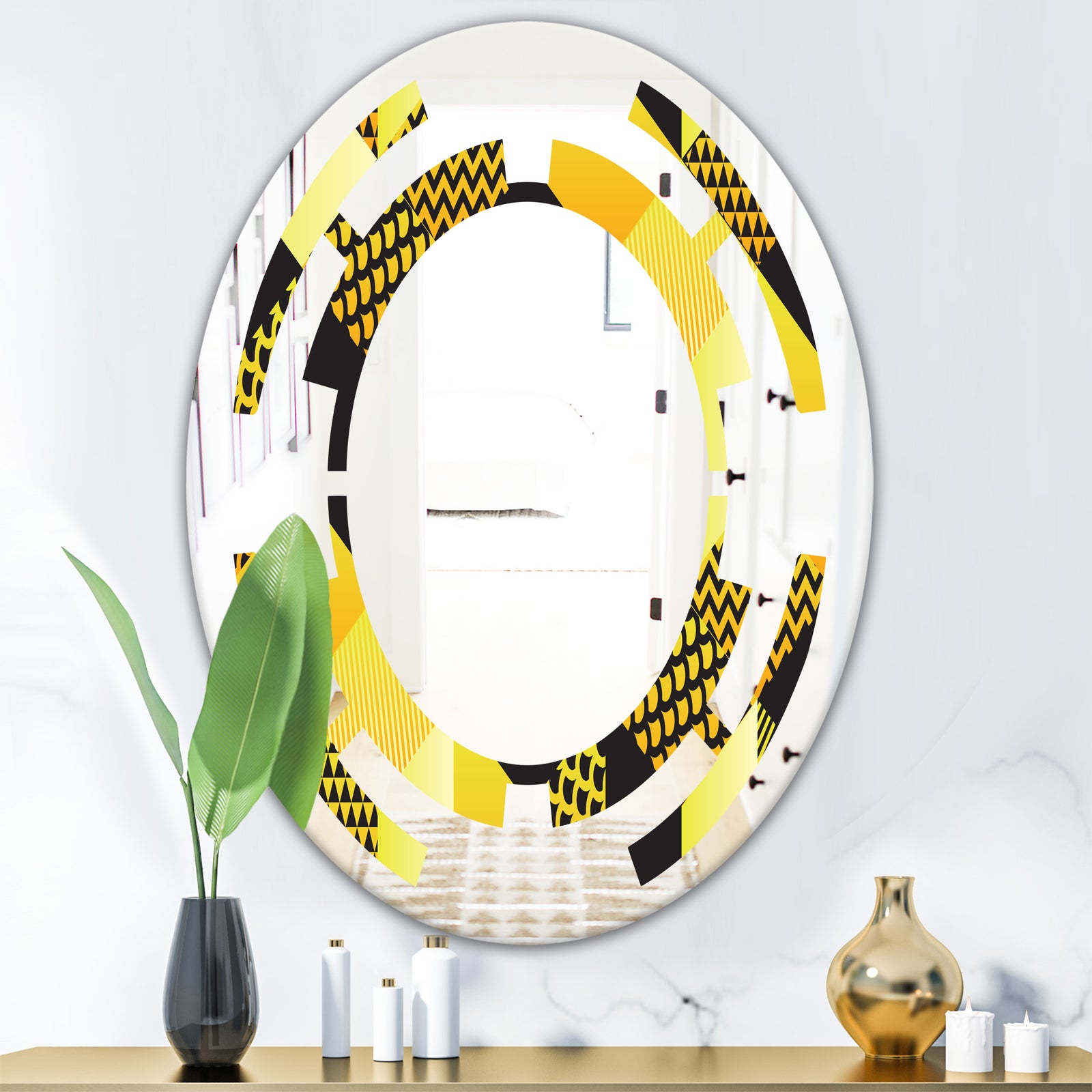 Retro Hexagon Pattern II - Modern Round or Oval Wall Mirror - Space