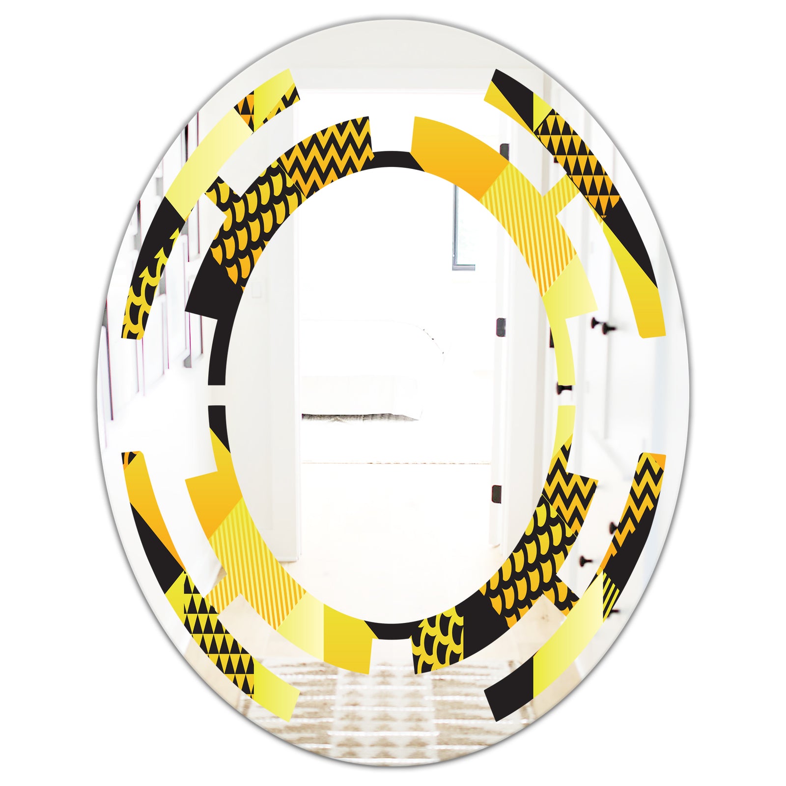 Retro Hexagon Pattern II - Modern Round or Oval Wall Mirror - Space