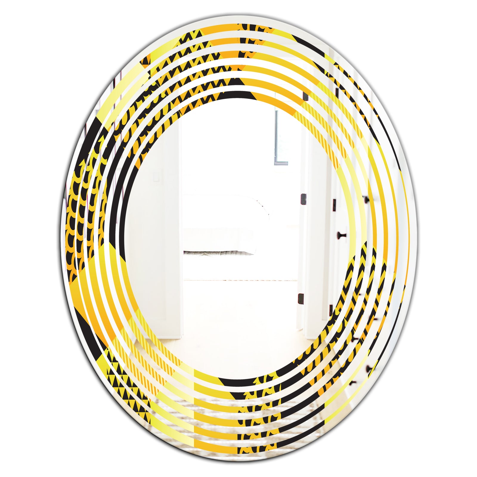 Retro Hexagon Pattern II - Modern Round or Oval Wall Mirror - Wave