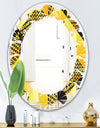 Retro Hexagon Pattern II - Modern Round or Oval Wall Mirror - Leaves
