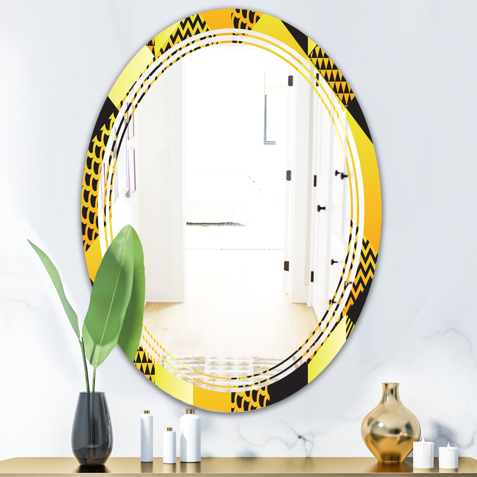 Retro Hexagon Pattern II - Modern Round or Oval Wall Mirror - Triple C